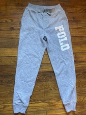 Polo Ralph Lauren Boys L/G 12-14 Gray Jogger Sweatpants Logo Spellout
