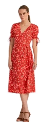 NWT Lauren Ralph Lauren  Belted Floral Crepe Midi Dress Size 18W