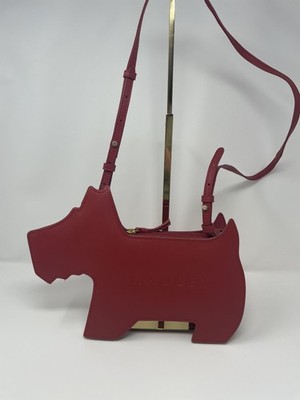 Radley Leather Crossbody Bag Womens Small Red Dog Shaped Cut Out Gold Trim