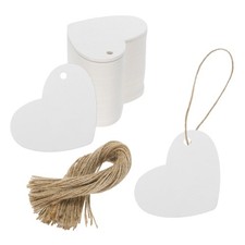 100Pcs Kraft Paper Gift Tags with String,2x2.6" Heart Shape Paper Labels White