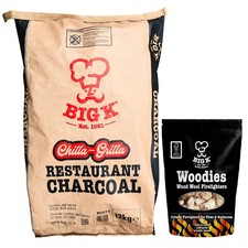 Big K Chilla-Grilla Restaurant Grade Charcoal 12kg & Woodies 300g