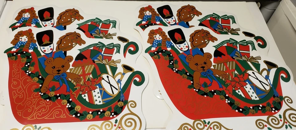 4 Christmas Placemats Santa's Sleigh Vinyl Holiday Trim a Home Vintage - Image 2 of 4
