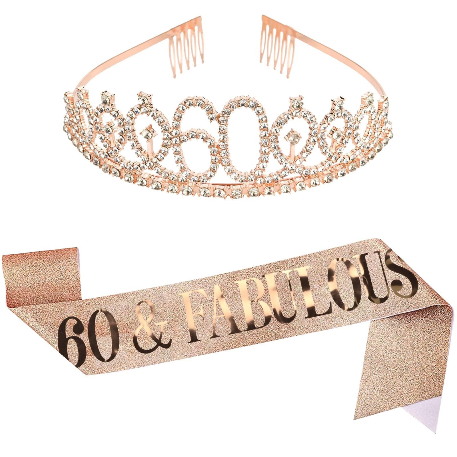 AIBAOBAO 60th Birthday Sash and Crown Rose Gold,60th Birthday, Gold