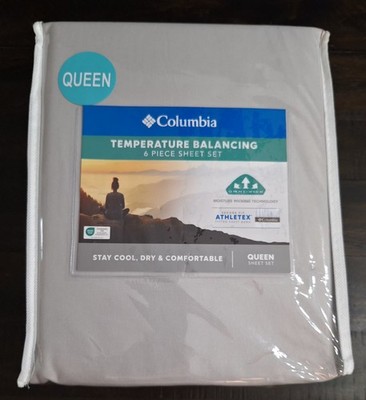 New Columbia Temperature Balancing 6 Piece Queen Sheet Set With Omni-Wick Gray 