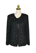LAURENCE KAZAR Vtg Women  s Black Beaded Sequin 100 Silk Evening Jacket Large