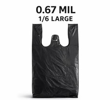 0.67 Mil Medium  Duty Black T-Shirt Bags 1/6 Large 21x6.5x11.5 1000 or 2000