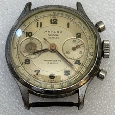 Broken Vintage Aralda Suisse Watch Incabloc Watch Landeron Chronograph - Parts