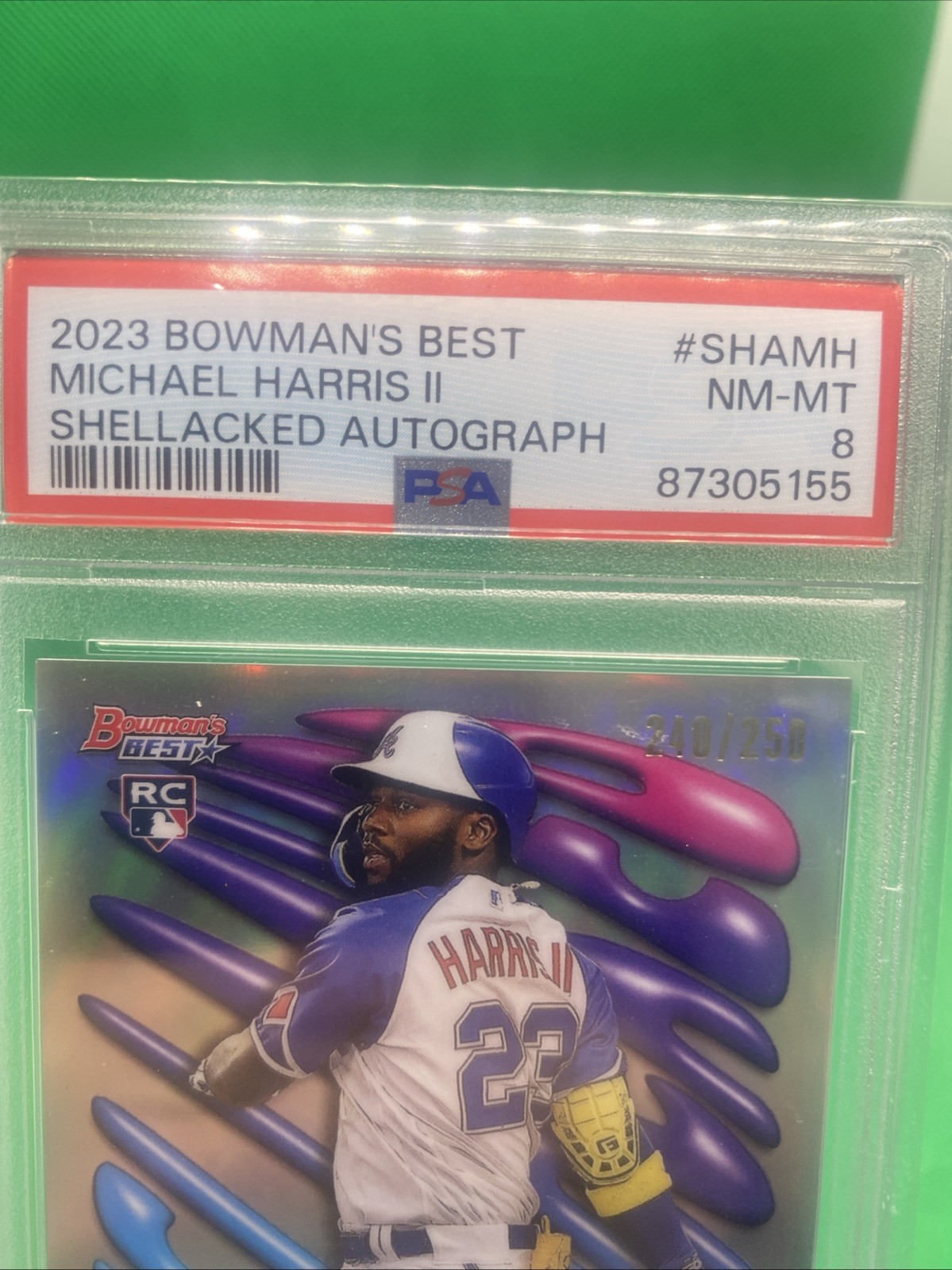 2023 Bowman's Best Shellacked Autographs Michael Harris II #SHA-MH /250 PSA 8 view 4