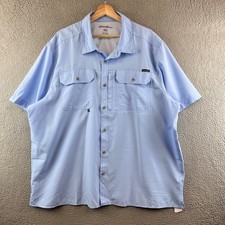 New Eddie Bauer Mens XXL Button Up Shirt Short Sleeve Blue Fishing Outdoor