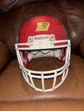 Casco de fútbol americano Riddell Speed mediano plano rojo con máscara facial blanca