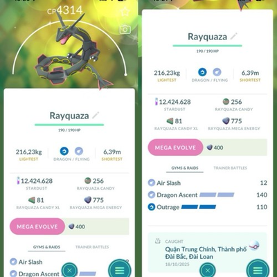 #ad Pokémon Go Level 50 3 Move Shiny Rayquaza Dragon Ascent Trade 20K Or 1M Dust $14.99