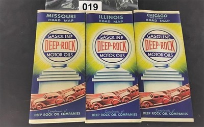 DEEP ROCK Road Maps vintage 1930's Oil Gas ILLINOIS CHICAGO MISSOURI 019 highway