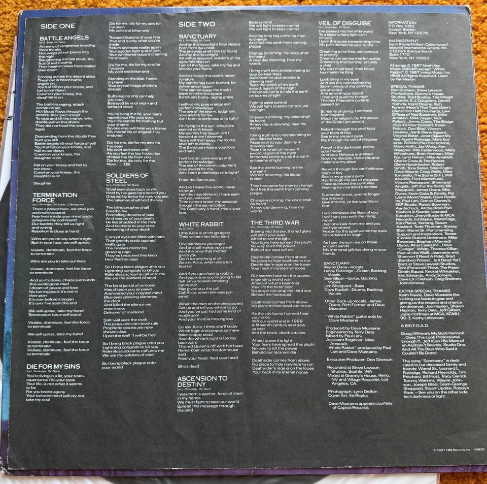 Sanctuary – Refuge Denied - Epic – BFE 40920 - 1988 LP - Image 3 of 4