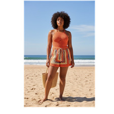 Crochet Striped Halter Top Shorts Set Orange Cream Multicolor Drawstring