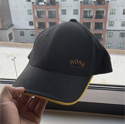 HUGO BOSS Men s Adjustable Baseball Cap Hat - Black & Yellow Solid 