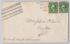 Paxton Il Flag Cancel With Two 1 Washington Stamps 1914 Postal History Paxton Il Flag Cancel With Two 1 Washington Stamps 1914 Postal History