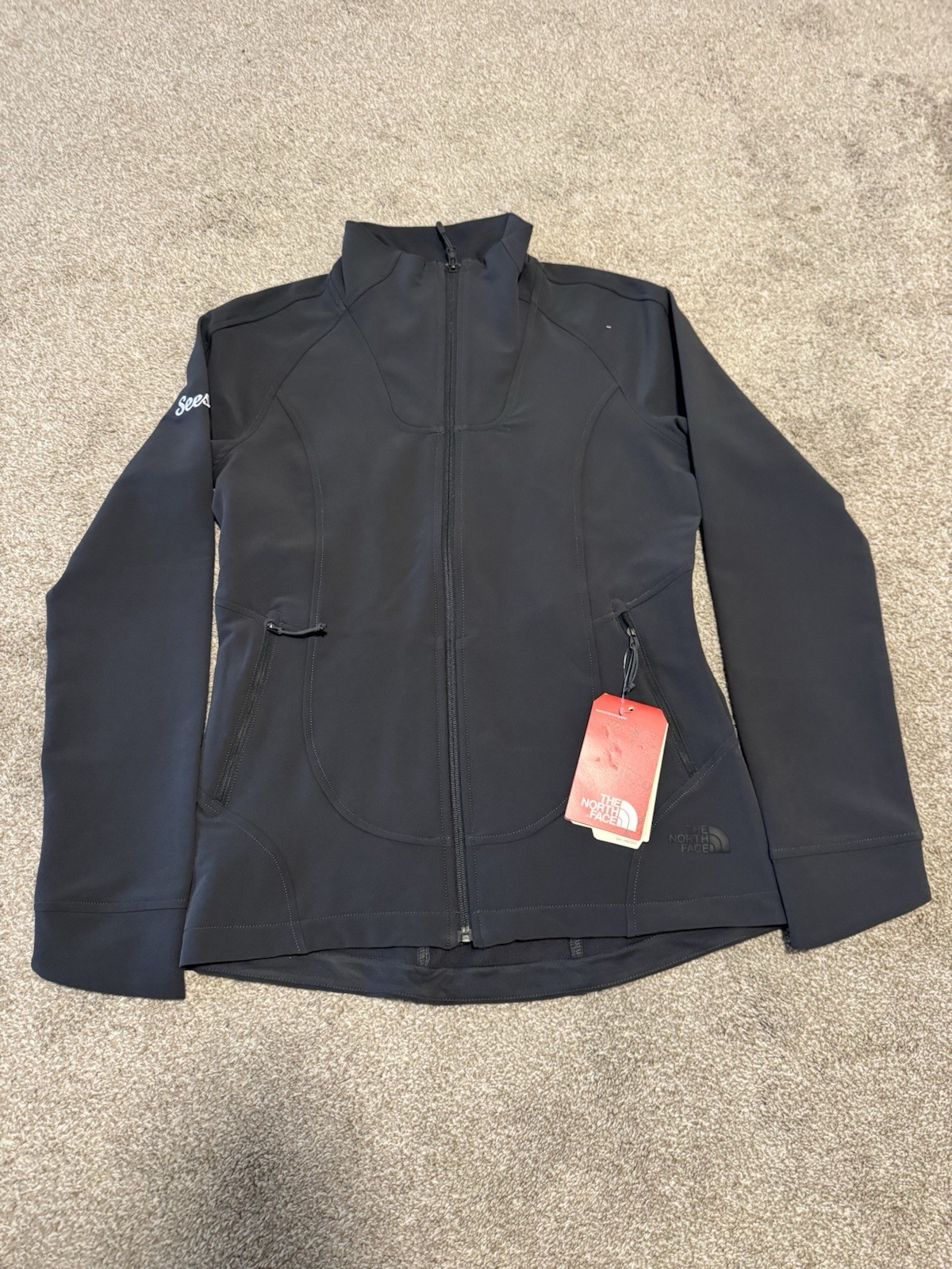 The North Face Womens Tech Stretch Jacket Windwall  Sz Small Gray Logo  New