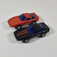 2 Vintage Racing Corvette Red and Black 1:43 Slot Cars Both Work 