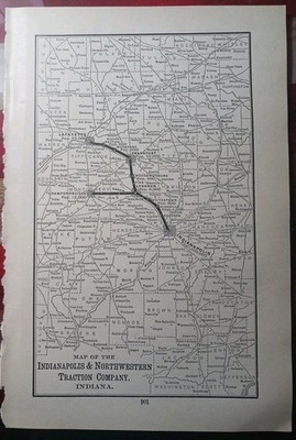 ~1904 SELTENE Eisenbahnkarte Indianapolis & Northwestern Traction Co Trolley Routen