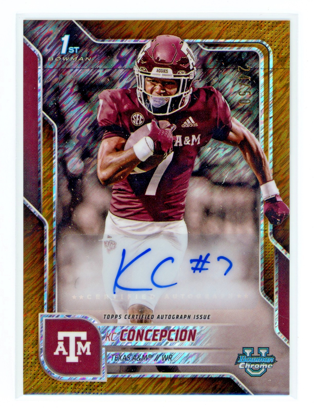 2025 Bowman Chrome University 1st Auto KC Concepcion Gold Shimmer /50 Texas A&M