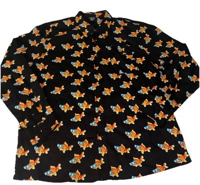 Neff Men's Shirt XL Black Long Sleeve Button Up Gold Fish Sunglasses