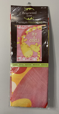 It's A Girl House Flag Baby Shower Giraffes Welcome 28'' x 40'' Briarwood Lane