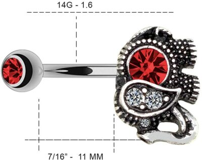 Pierce2GO Silver 14G Elephant Belly Button Ring with Red And Cz
