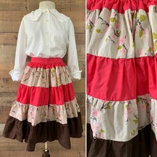 Vintage 1950's Petite 28" Waist Tiered Full Novelty Print Skirt