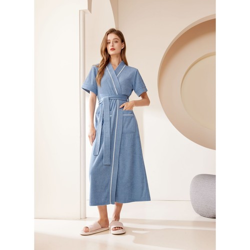 Women's Long Kimono Robe Terry Cloth Bath SPA Hot Tub Pockets Soft Wrap Bathrobe - Bild 13 von 26