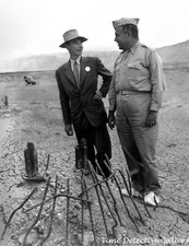 J. Robert Oppenheimer & Gen. Groves at Ground Zero of Trinity Test - 1945