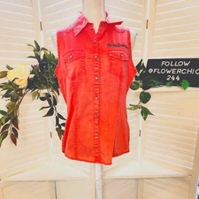 HARLEY DAVIDSON NWOT ORANGE TANK BUTTON DOWN WITH POCKETS SIZE MED