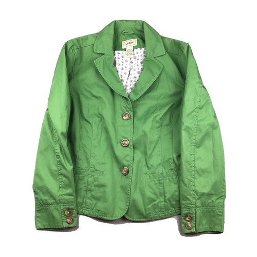 LL Bean Jacket Womens 16P Green Cotton Lined Button Up Lightweight eBay