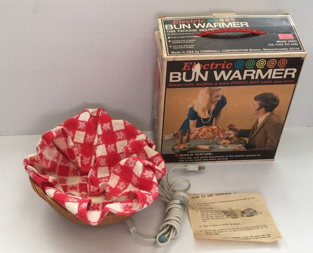 vintage electric bun warmer woven willow basket with long cord quick