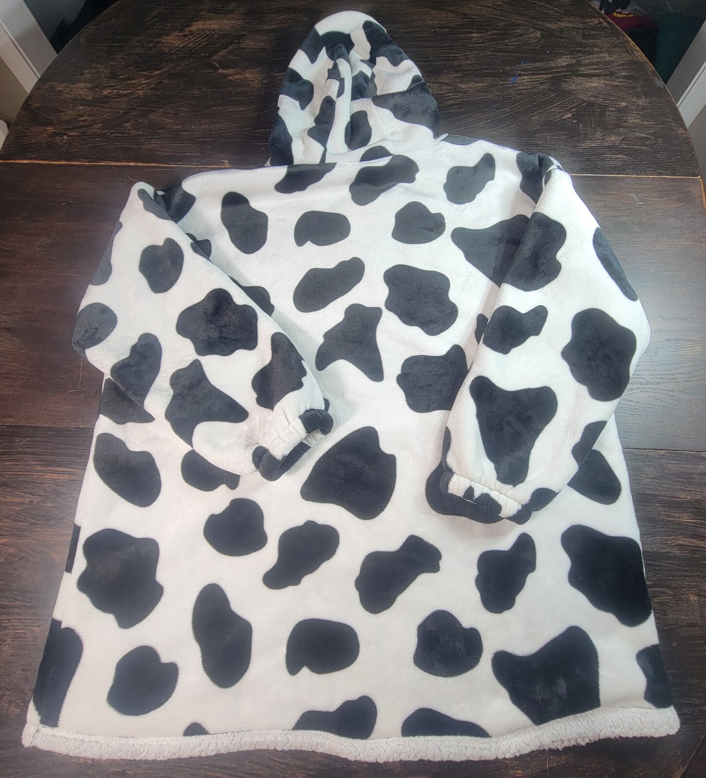 Cow Print Blanket Hoodie Sweatshirt, Oversized Sherpa Wearable Blanket