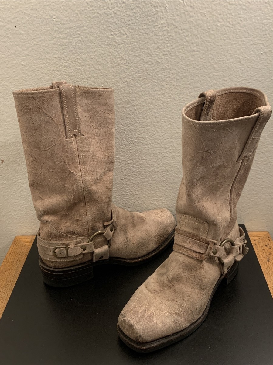 Frye 700 Harness Cream Tan Distress Leather Boots Mens Sz M