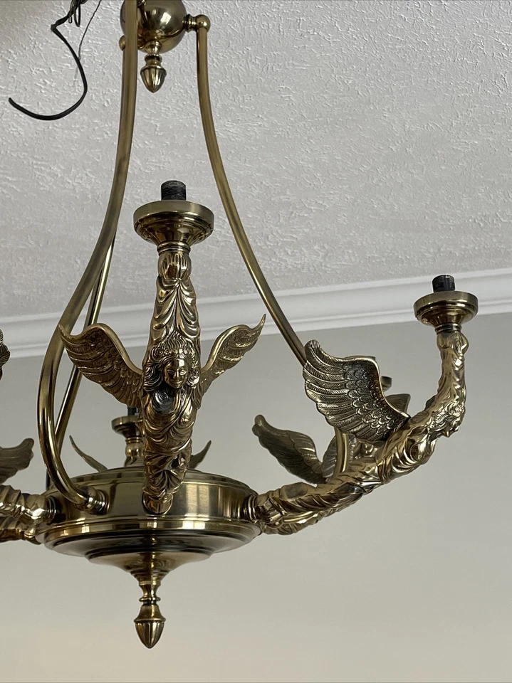 1960s Regency Style 6 Angels Brass Chandelier 26" Diameter - Image 4 of 4