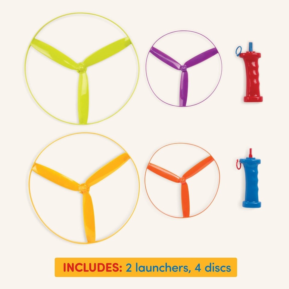 Battat BT2639Z Skyrocopter Flying Toy with 2 Launchers and 4 Discs for Children 3 Years and Up (6 Pieces) Multicolour 10