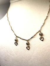 Tiny Dainty Gold Tone Heart Charm Dangle Choker Necklace 16 Inches
