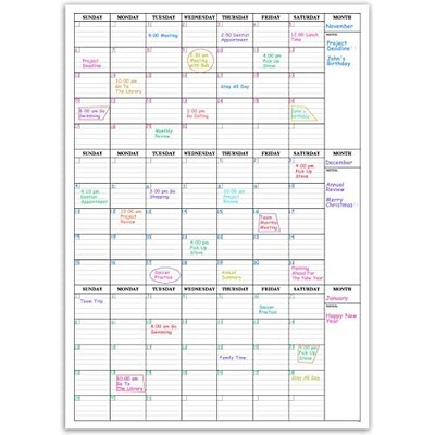 Large Dry Erase Calendar for Wall - 3 Month Vertical Wall Calendar, Blank |  eBay