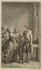 D. CHODOWIECKI (*1726), Elise holds Ferdiner's sword, 1779, etching figurative