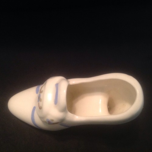 Vintage White Ceramic Shoe with Blue Accents - Picture 3 of 7