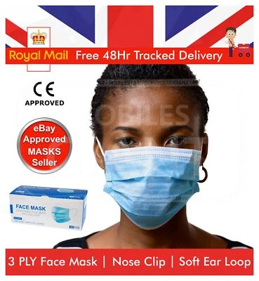 HEALTHCARE PLUS 50 / 100 Disposable Face Mask Blue Non Medical Non Surgical Mouth Cover for Flu