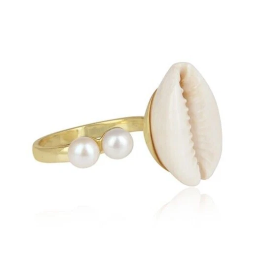 Anillo enchapado en oro con piedras preciosas y perlas naturales hecho a mano joyería religiosa Foto 2 de 4