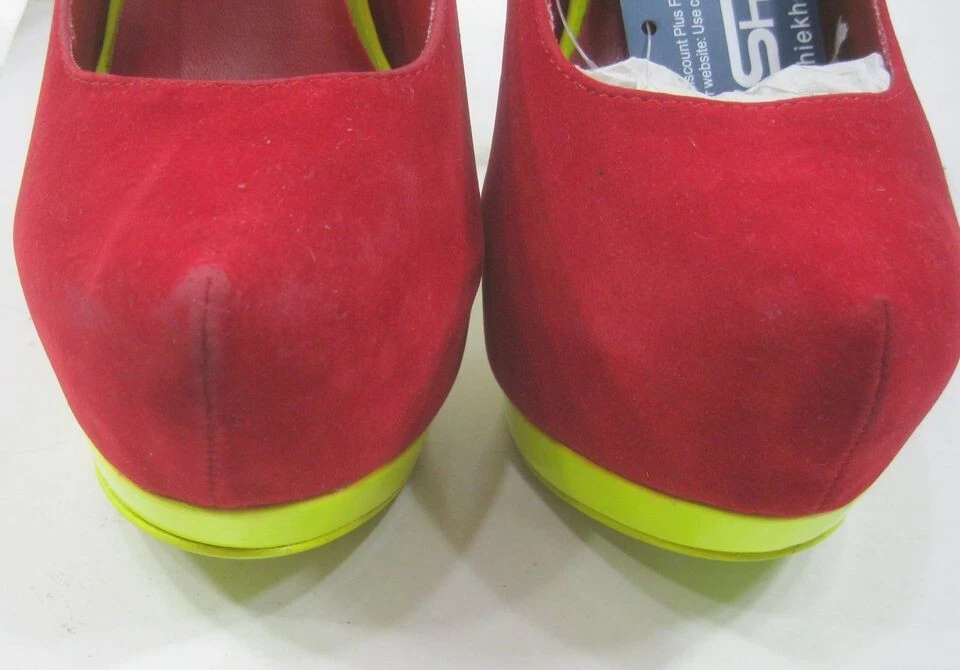 Zapatos ROJOS/AMARILLOS 6" TACÓN DE AGUJA 2" PLATAFORMA PUNTA REDONDA MUJERES talla 5.5 Foto 3 de 4