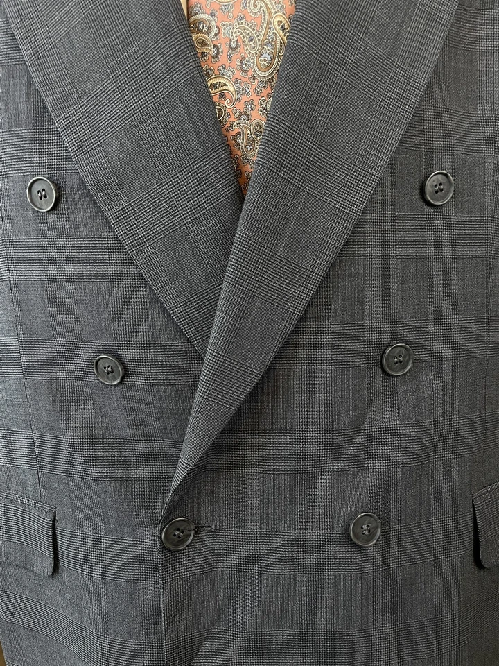 Blazer De Colección Yves St Laurent 46R Gris Glen Check Lana Doble Pecho Pico Solapa Foto 4 de 4