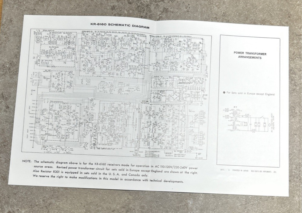 KENWOOD KR-6160 RECEIVER ORIGINAL FOLDOUT SCHEMATIC DRAWING D1385