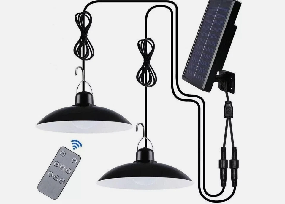 2 Lampade Lampadine + Pannello Solare Interno Esterno IP65 Telecomando Campeggio - Immagine 2 di 4