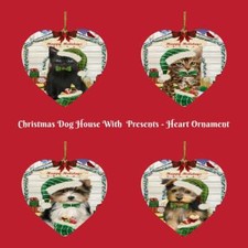 Christmas Dog Cat with Presents Heart Christmas Tree Ornament Gift