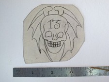 vtg 1960s 70s Tattoo Flash acetate stencil Lucky 13 Biker Skull with wings SK1