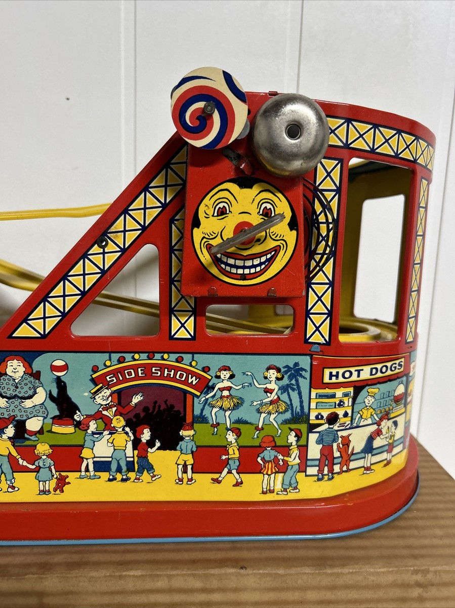 Vintage J. Chein Tin Litho Wind Up Roller Coaster with Box (Nice